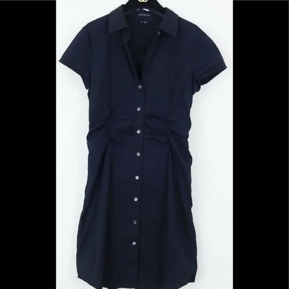 Theory | Dresses | Theory Jaleen Black Stretch Cotton Short Sleeve Shirt  Dress Size 2 | Poshmark